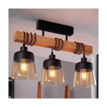 BRILAGI - Ráépített csillár WOOD GLASS 3xE27/60W/230V fenyő/fekete/füstbarna EG780168+3xNSTK7325 kép