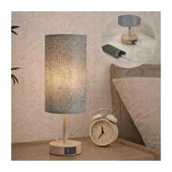 BRILAGI - TABLON asztali lámpa USB-porttal 1xE27/25W/230V tölgy/bézs/szürke BG3675+BG3683 kép