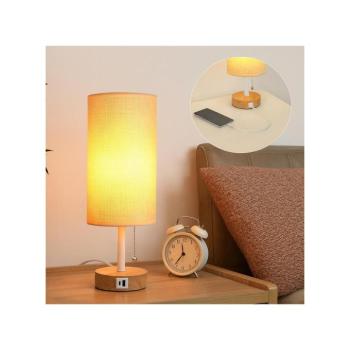 BRILAGI - TABLON asztali lámpa USB-porttal 1xE27/25W/230V tölgy/fehér/bézs BRI602 kép