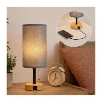 BRILAGI - TABLON asztali lámpa USB-porttal 1xE27/25W/230V tölgy/fekete/szürke BG3673+BG3683 kép