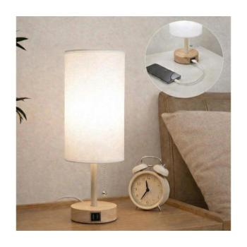 BRILAGI - USB-portos asztali lámpa TABLON 1xE27/25W/230V tölgy/bézs/fehér BG3675+BG3680 kép