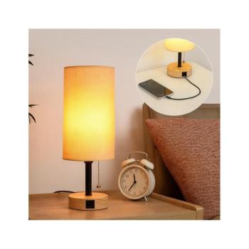 BRILAGI - USB-portos asztali lámpa TABLON 1xE27/25W/230V tölgy/fekete/bézs BRI601 kép