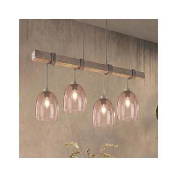 BRILAGI - Zsinóros csillár WOOD GLASS 4xE27/60W/230V fenyő/szürke/füstös bézs EG49927A+4xNSTK7393