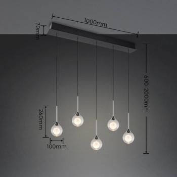 Calista LED függő lámpa, króm, hossza 100 cm, fém/üveg, 5 izzós kép