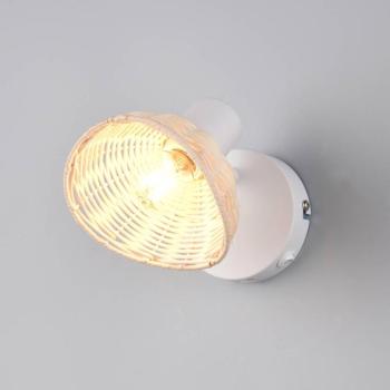 Calvi fali világítás, fehér, természetes rattan, Ø 13 cm, kapcsolóval kép