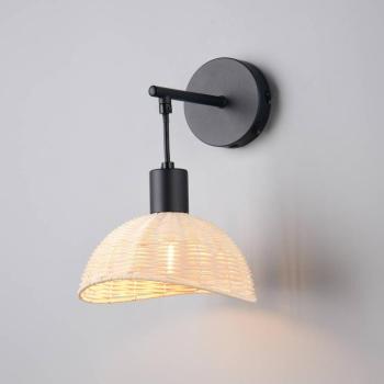 Calvi fali világítás, természetes rattan, fekete, fém, Ø 18 cm kép
