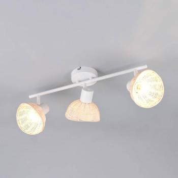 Calvi mennyezeti világítás, fehér, természetes rattan, hossza 59 cm, 3 izzós. kép