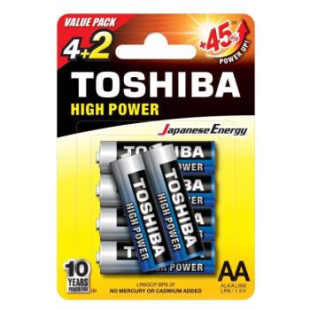 Ceruzaelem AA (LR6) , 1.5 Volt , 6 darab , tartós , elem , High Power , TOSHIBA kép
