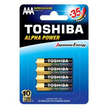 Ceruzaelem AAA (LR03) , 1.5 Volt , 4 darab , tartós , elem , Alpha Power , TOSHIBA kép