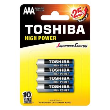 Ceruzaelem AAA (LR03) , 1.5 Volt , 4 darab , tartós , elem , High Power , TOSHIBA kép