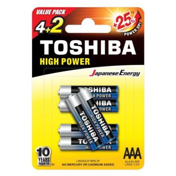 Ceruzaelem AAA (LR03) , 1.5 Volt , 6 darab , tartós , elem , High Power , TOSHIBA kép