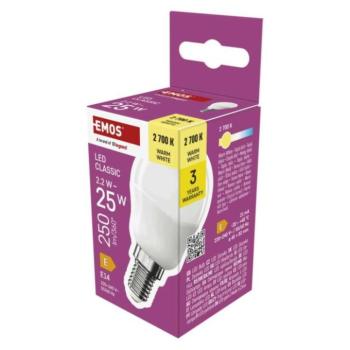 CLS Mini Globe LED-izzó, E14, 2,2 W (25 W), 250 lm, meleg fehér, 2700K, 220-240V, CRI>80, EMOS, ZQ1E01 kép