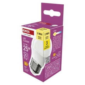 CLS Mini Globe LED-izzó, E27, 2,2 W (25 W), 250 lm, meleg fehér, 2700K, 220-240V, CRI>80, EMOS, ZQ6E01 kép