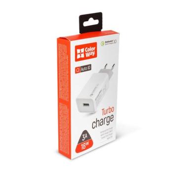 COLORWAY USB töltő adapter, 1USB Quick Charge 3.0 (18W) white (CW-CHS013Q-WT) kép