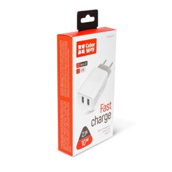 COLORWAY USB töltő adapter, 2USB AUTO ID 2.1A (10W) white (CW-CHS015-WT) kép