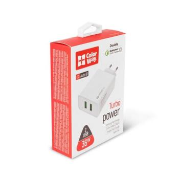 COLORWAY USB töltő adapter, 2USB Quick Charge 3.0 (36W) white (CW-CHS017Q-WT) kép
