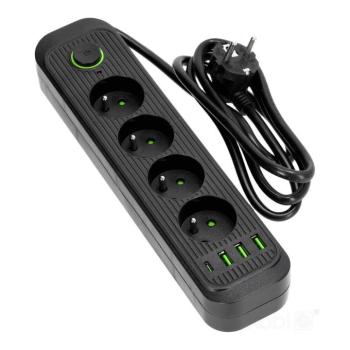 CONNECTO hosszabbító kábel 4 aljzat+USB/1.5m/Zu+W/1.5mm fekete Kobi Design, KOBI-001450 kép