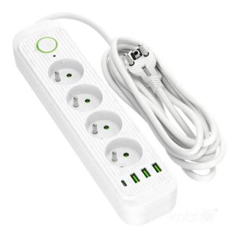 CONNECTO hosszabbító kábel 4 aljzat+USB/3m/Zu+W/1.5mm fehér Kobi Design, KOBI-001453 kép