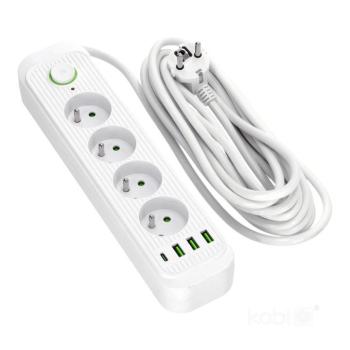 CONNECTO hosszabbító kábel 4 aljzat+USB/5m/Zu+W/1.5mm fehér Kobi Design, KOBI-001455 kép