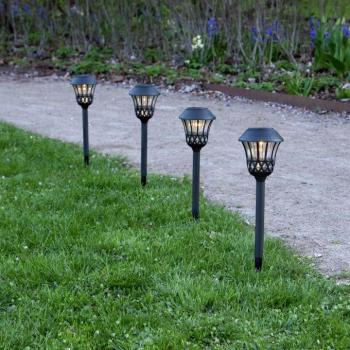 Csipke LED-es napelemes földi lámpa, fekete, magasság 31 cm, 4 darabos készlet kép