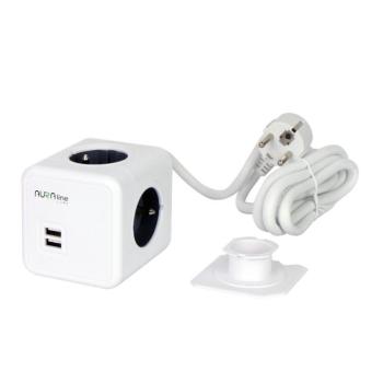 CUBE adapter 4 aljzat 2xUSB 1.5m Schuko AURA line, 3680W, LED line, LL-205772 kép