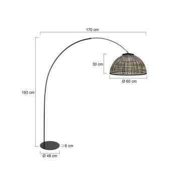 Curve ív világítás, fekete, bambuszfonatú búra, Ø 60 cm kép