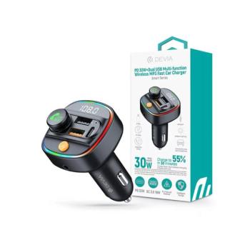 DEVIA Bluetooth FM-transmitter/autós gyorstöltő 30W PD+QC 2xUSB/AUX/MP3 kép