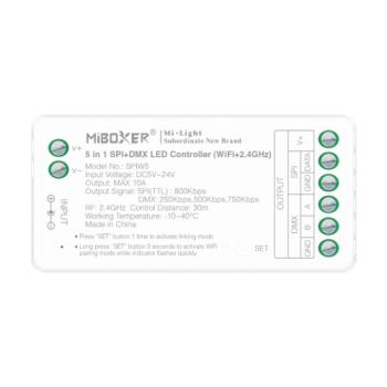 Digitális (SPI) LED szalag vezérlő (WIFI + 2.4G) futófényhez , DMX , Tuya Smart , 5in1 , 10A , monokróm/CCT/RGB /RGBW/RGB-CCT , Miboxer , SPIW5 kép