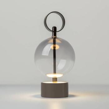 DOUBLE MOON LED tölthető asztali világítás, füstszürke, magasság 25 cm, üveg kép