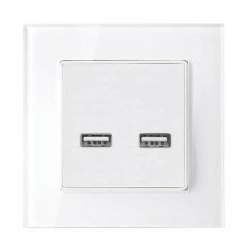 DOUBLE USB SOCKET GLASS FRAME WHITE kép