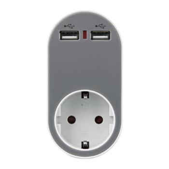 Dugaljzat 2 USB csatlakozóval szürke színben, Eurolamp, 231399 kép