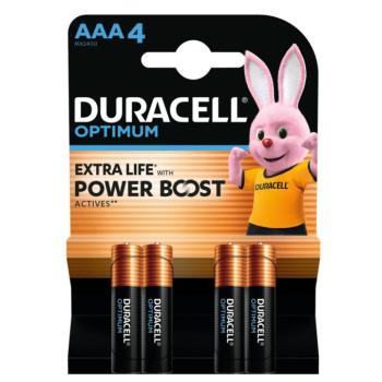 Duracell OPTIMUM LR03 10PP110050 AAA alkáli elem, 1,5 V feszültség, kiemelkedő teljesítmény, 4db/bliszter kép