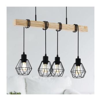 LED lámpa függeszték , mennyezeti , 4 x E27 , acél , fa , fekete , EGLO , TOWNSHEND 5 , 44075 kép