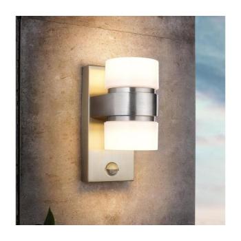 LED lámpa , kültéri , oldalfali , 2 irányú , mozgásérzékelős , 2 x 6W , meleg fehér , nemesacél , IP44 , EGLO , ATOLLARI , 96277 kép