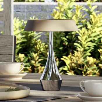 EGLO TURCIO LED tölthető asztali lámpa, króm/bézs, 20 cm, IP44, dimmelhető kép
