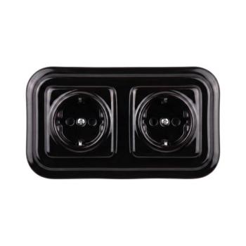 Elhard - Dupla kerámia retro fali aljzat kerettel SCHUKO 230V fekete EF0033+2xEF0031 kép