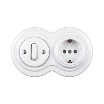 Elhard - Kerámia retro 1-es kapcsoló és 230 V aljzat SCHUKO kerettel, fehér EF0092+EF0081+EF0087 kép