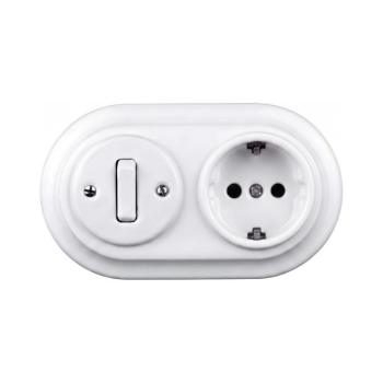 Elhard - Kerámia retro 1-es kapcsoló és 230V aljzat SCHUKO kerettel, fehér EF0089+EF0081+EF0087 kép