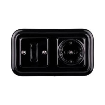Elhard - Kerámia retro egypólusú 1-es kapcsoló és SCHUKO 230V konnektor fekete kerettel EF0033+EF0018+EF0031 kép