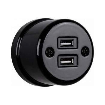 Elhard - Retro kerámia fali aljzat 2x USB-A, fekete KN2032B