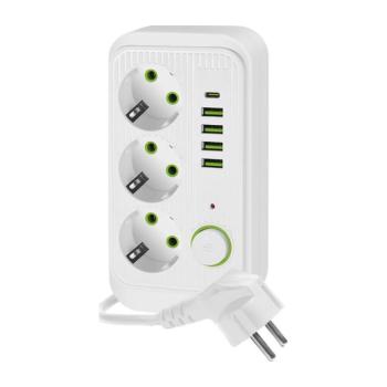 KOBI LINEA PRO hosszabbító kábel 3 aljzat+4USB/1USB-C/3m/Zu+W fehér KOBI-001924 kép