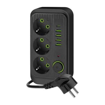 KOBI LINEA PRO hosszabbító kábel 3 aljzat+4USB/1USB-C/3m/Zu+W fekete KOBI-001925 kép