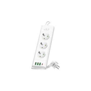 KOBI LINEA PRO XC hosszabbító kábel 3 aljzat+3 USB/1 USB-C/1.5m/Zu+W fehér KOBI-004204 kép