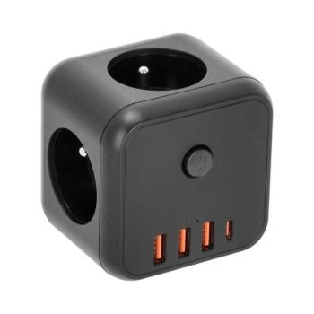 KOBI LINEA PRO CUBE hosszabbító kábel 3 aljzat+3 USB/1 USB-C/Zu+W fekete KOBI-001917 kép