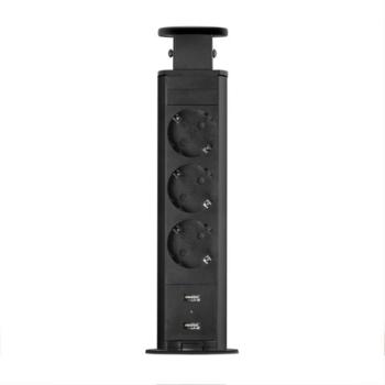 Elosztó -Rejtett- 3-as 2xUSB – matt fekete kép