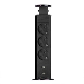 Elosztó -Rejtett- 3-as + 2xUSB – szálcsiszolt titán fekete kép