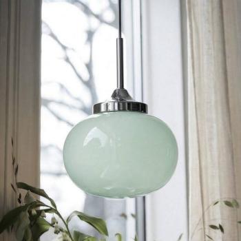 Elsy függő világítás, világoszöld/króm, Ø 18 cm, üveg, dugasz kép