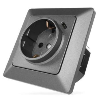 EMOS Aljzat USB-A+USB-C, antracit kép