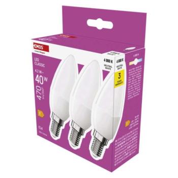LED izzó Classic gyertya / E14 / 4,2 W (40 W) / 470 lm / Természetes fehér kép