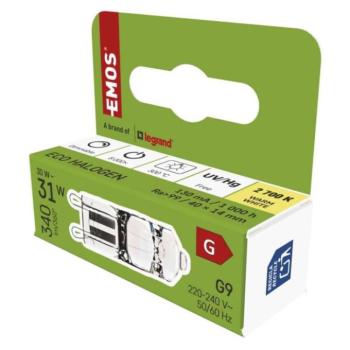 EMOS halogén izzó JC G9 30W 340lm, 2700K, 230V, CRI> 99,9, dimmelhető, Meleg fehér, ZE0305 kép
